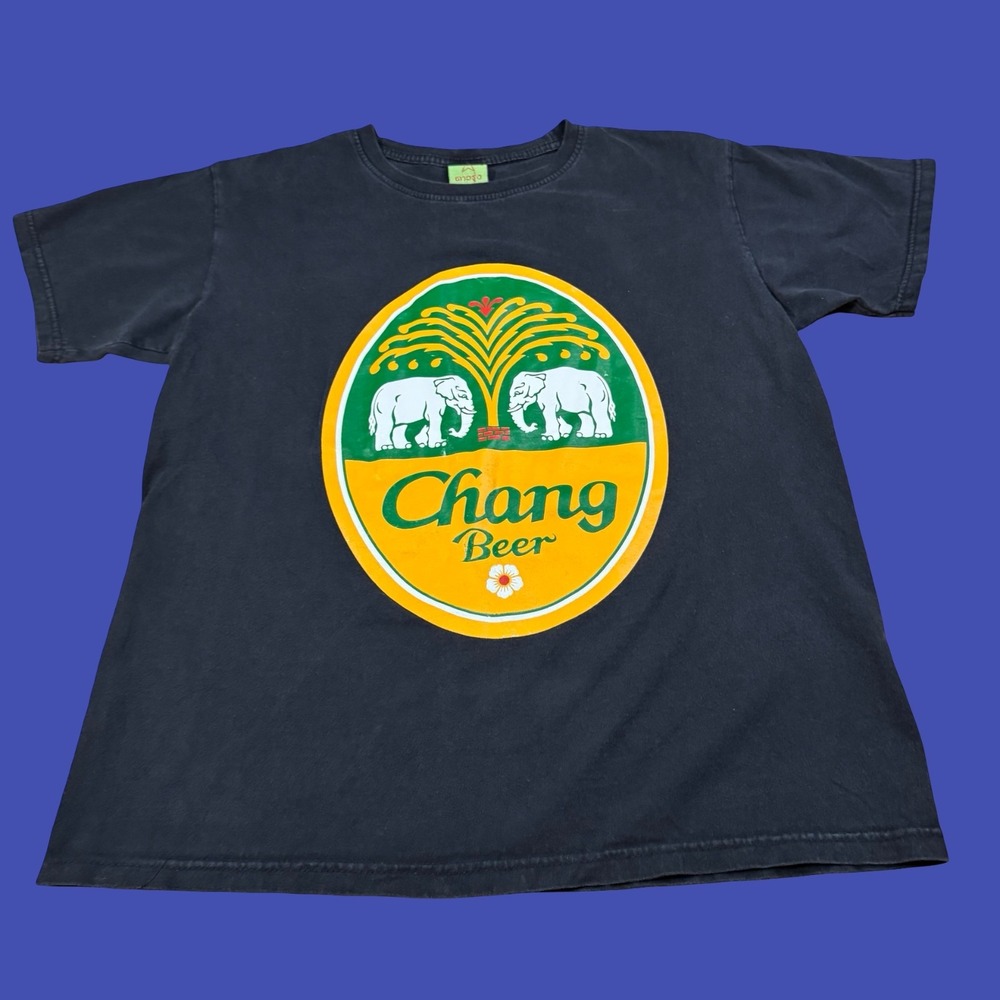 Chang Beer T Shirt L Black Yellow Elephant Tree Thailand Lager Logo Graphic